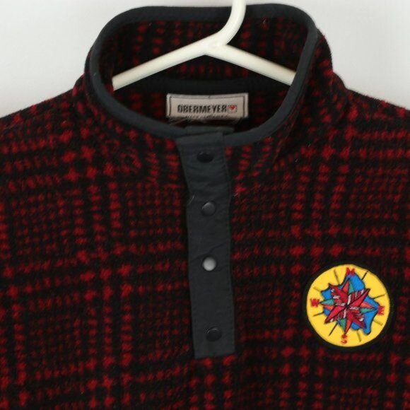 Obermeyer Kids Small Red & Black Plaid Fleece 1/4 Snap Pullover Jacket - Picture 2 of 6